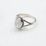 Rainbow Moonstone Knotted Silver Ring
