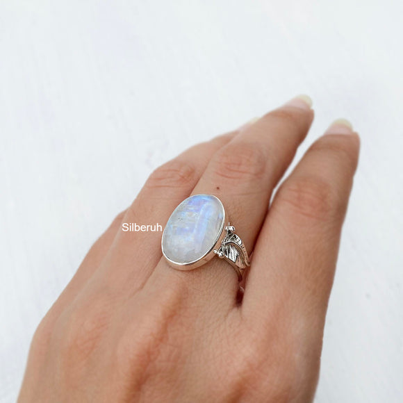 Moonstone Engagement Ring, Rainbow Moonstone, Diamond Cut, Natural Moo –  Adina Stone Jewelry