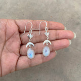 Rainbow Moonstone Lotus Silver Earring