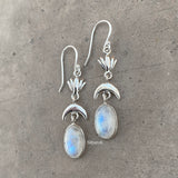 Rainbow Moonstone Lotus Silver Earring