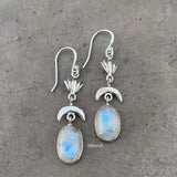 Rainbow Moonstone Lotus Silver Earring