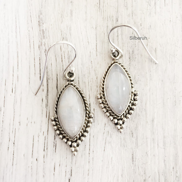 Rainbow Moonstone Marquise Silver Earring