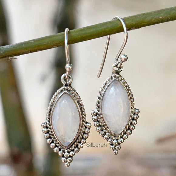 Rainbow Moonstone Marquise Silver Earring