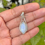natural rainbow moonstone silver pendant marquise design