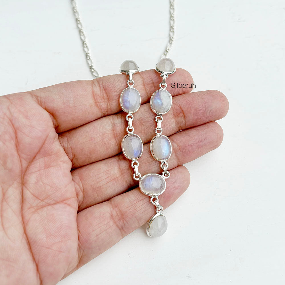 Rainbow Moonstone Oval Silver Necklace - Main Image