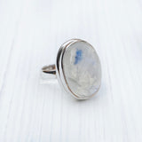 Rainbow Moonstone Oval Silver Ring