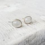 Rainbow Moonstone Oval Silver Stud