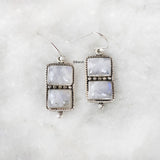 Rainbow Moonstone Rectangular Silver Earring