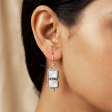 Rainbow Moonstone Rectangular Silver Earring