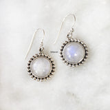 Rainbow Moonstone Round Silver Earring