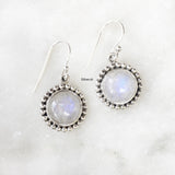 Rainbow Moonstone Round Silver Earring