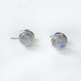 Rainbow Moonstone Round Silver Stud