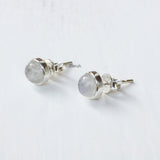 Rainbow Moonstone Round Silver Stud