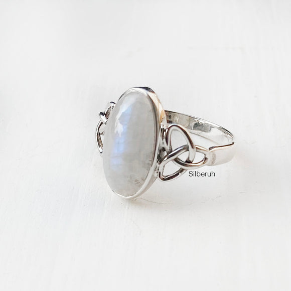 Rainbow Moonstone Silver Celtic Knot Ring