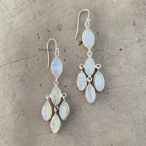 Rainbow Moonstone Silver Chandelier Earring