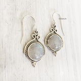 Rainbow Moonstone Silver Drop Earring