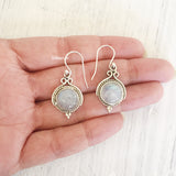 Rainbow Moonstone Silver Drop Earring