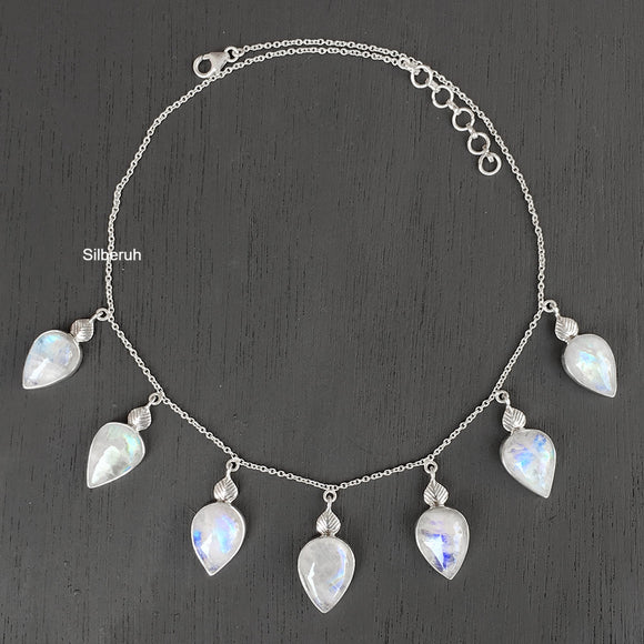 Rainbow Moonstone Silver Drop Necklace