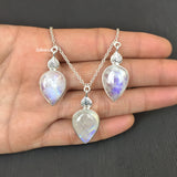 Rainbow Moonstone Silver Drop Necklace