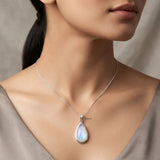 Rainbow Moonstone Silver Drop Pendant