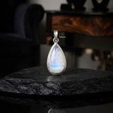 Rainbow Moonstone Silver Drop Pendant