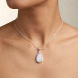 Rainbow Moonstone Silver Drop Pendant