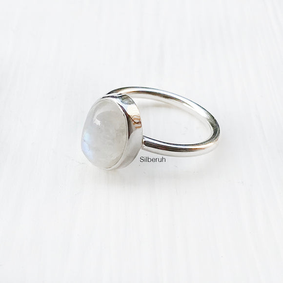 Rainbow Moonstone Silver Oval Ring