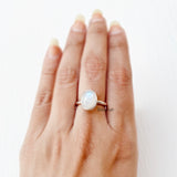 Rainbow Moonstone Silver Oval Ring