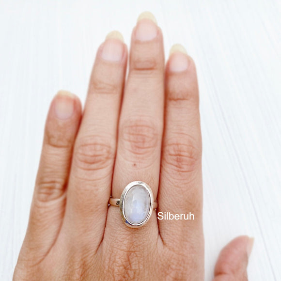Oval Rainbow Moonstone Ring in Sterling Silver | Jewelsmith