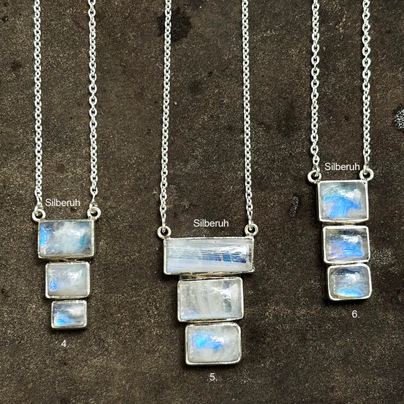 Rainbow Moonstone Silver Step Necklace