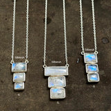 Rainbow Moonstone Silver Step Necklace