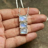 Rainbow Moonstone Silver Step Necklace