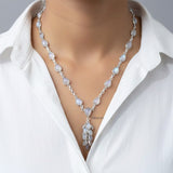 Rainbow Moonstone Silver Tassel Necklace