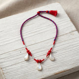 Handcrafted 925 sterling silver Rainbow Moonstone thread necklace with three natural gemstone pendants.