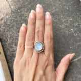Rainbow Moonstone Silver Tribal Ring