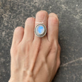 Rainbow Moonstone Silver Tribal Ring