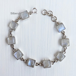 Rainbow Moonstone Square Silver Bracelet