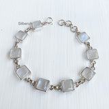 Rainbow Moonstone Square Silver Bracelet