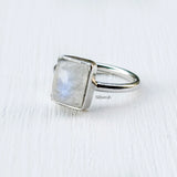 Rainbow Moonstone Square Silver Ring