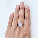 Rainbow Moonstone Square Silver Ring
