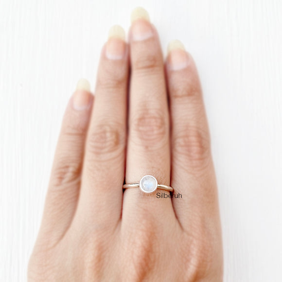 Rainbow Moonstone Stacking Silver Ring