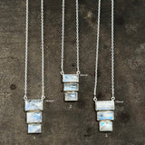 Rainbow Moonstone Step Silver Necklace