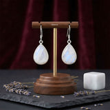 Natural Rainbow Moonstone drop earrings in sterling silver