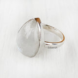 Rainbow Moonstone Teardrop Silver Ring