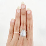 Rainbow Moonstone Teardrop Silver Ring