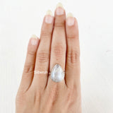 Rainbow Moonstone Teardrop Silver Ring