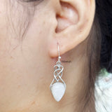 Rainbow Moonstone Triquetra Knot Silver Earring
