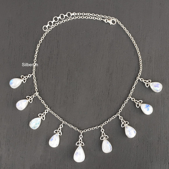 Rainbow Moonstone Triquetra Knot Silver Necklace