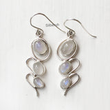 Rainbow Moonstone Wave Silver Earring