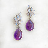 Rainbow Moonstone & Amethyst Silver Earring